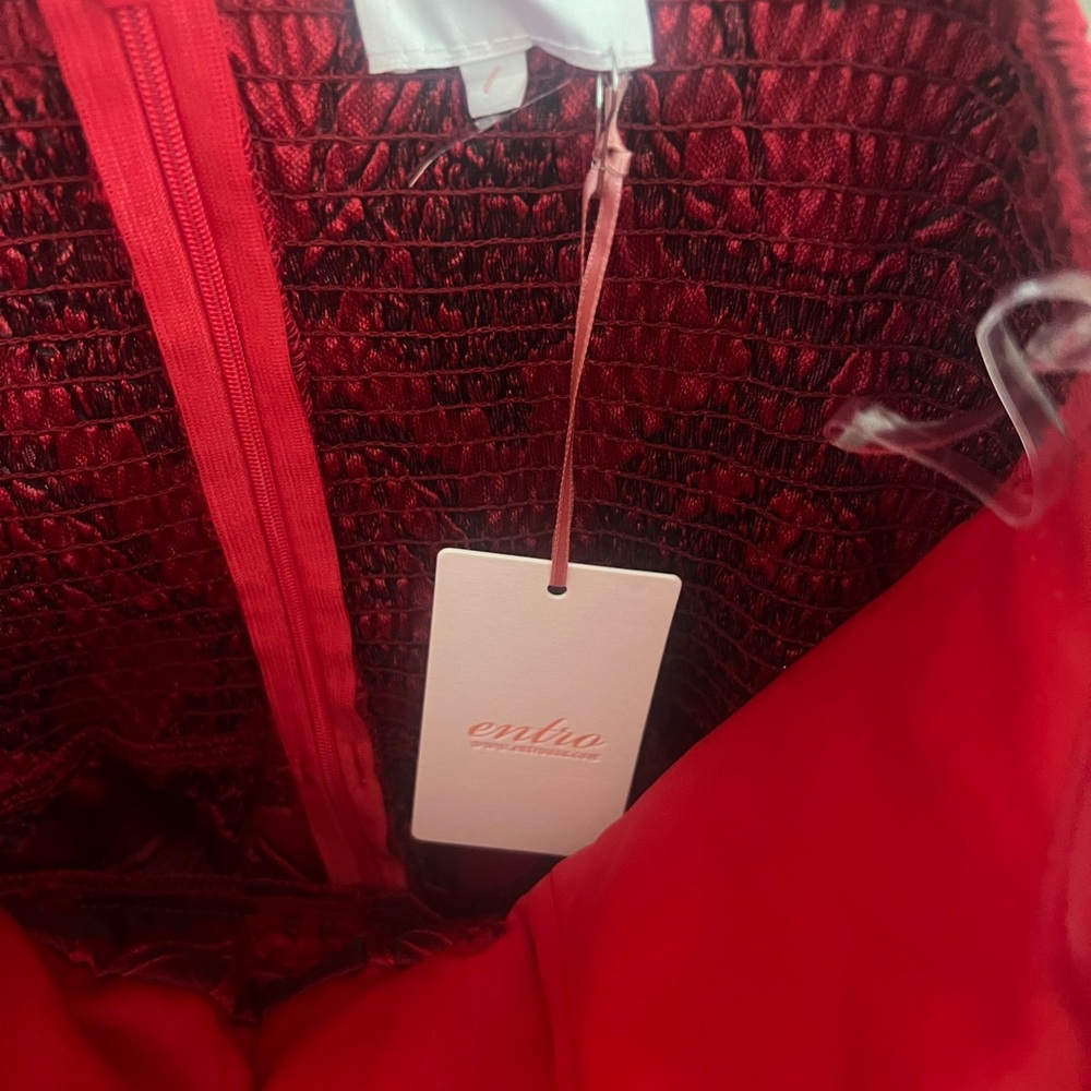 entro Red Strapless Floral Jacquard Cocktail Dress - Picture 7 of 10